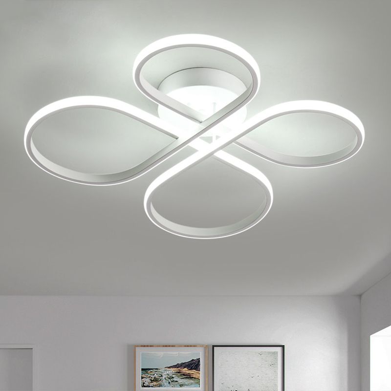 23 "/27,5" W Minimalistische LED Semi Flush White Floral Dicht bij plafondverlichting met acrylschaduw, warm/wit licht
