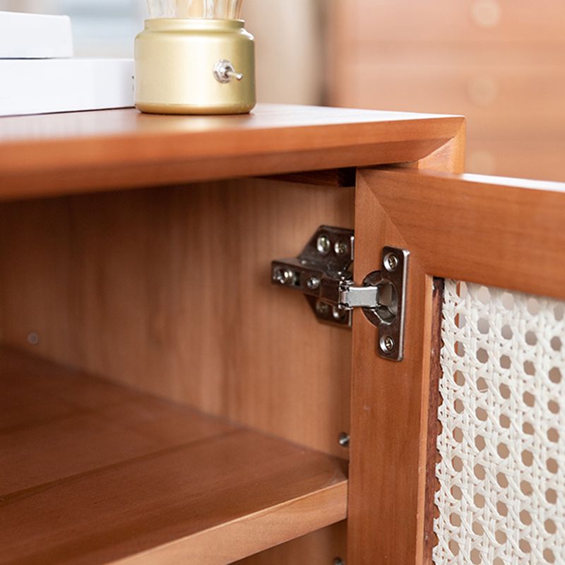 Pine and Rattan Bed Nightstand Contemporary Bedside Cabinet with 1 Door