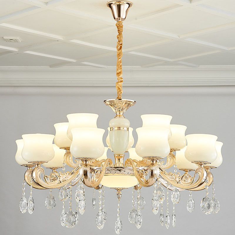 Faux Jade Urne hängende Deckenleuchte modernistischer Anhänger Kronleuchter mit Kristallakzent in Weiß