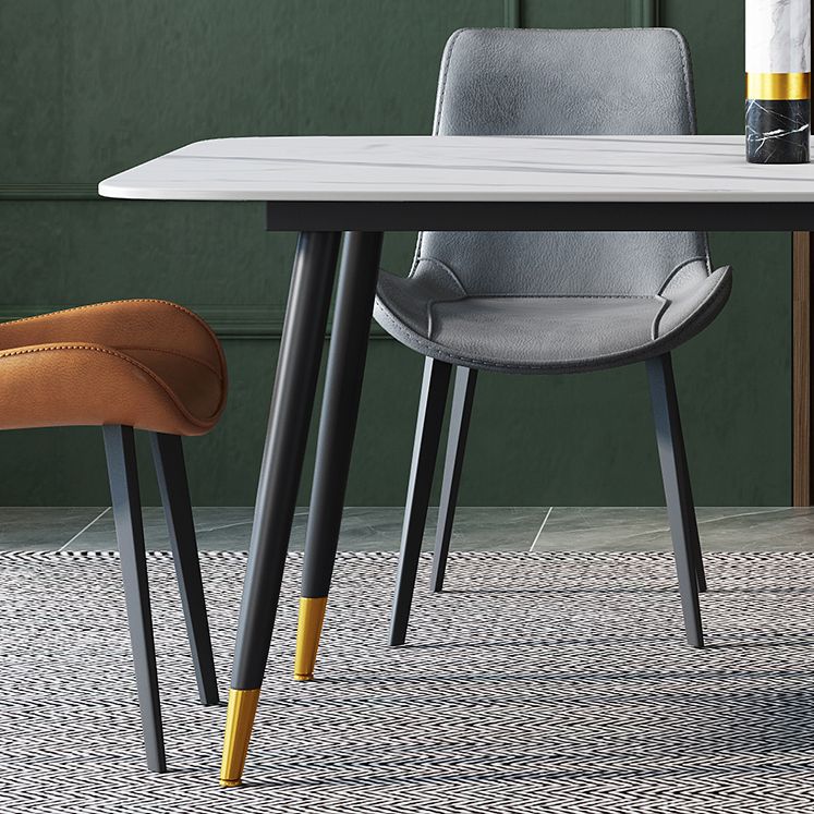 Contemporary Rectangular White Stone Dining Table with 4 Steel Foot