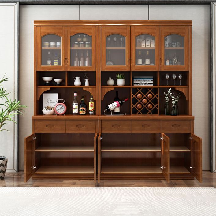 Modern Rubberwood Dining Hutch Glass Doors Hutch Buffet with Drawers for Living Room