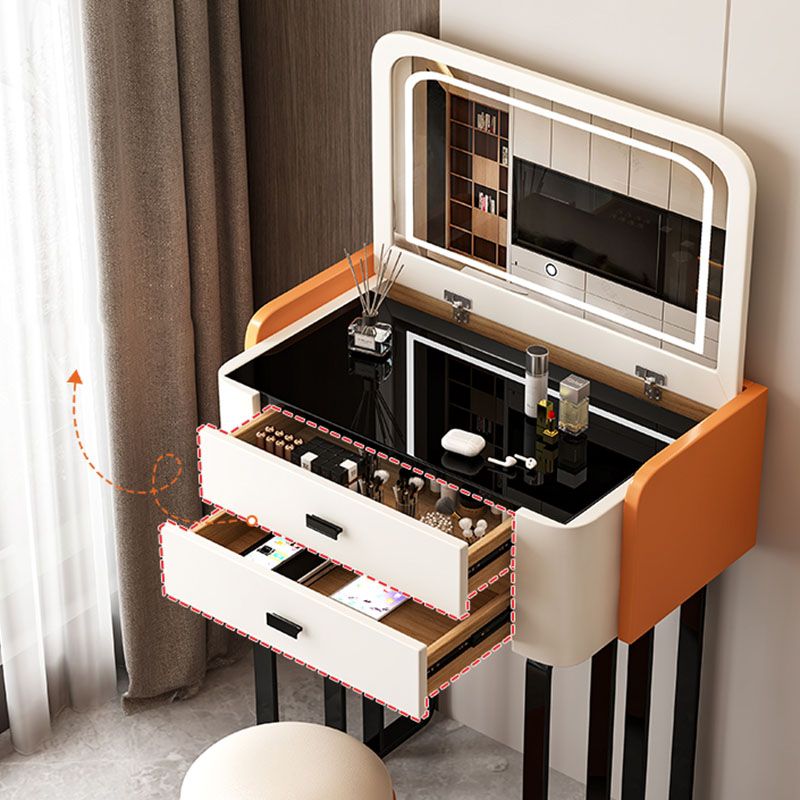 Contemporary Glass Makeup Counter Bedroom Make-up Vanity with Lighted Mirror