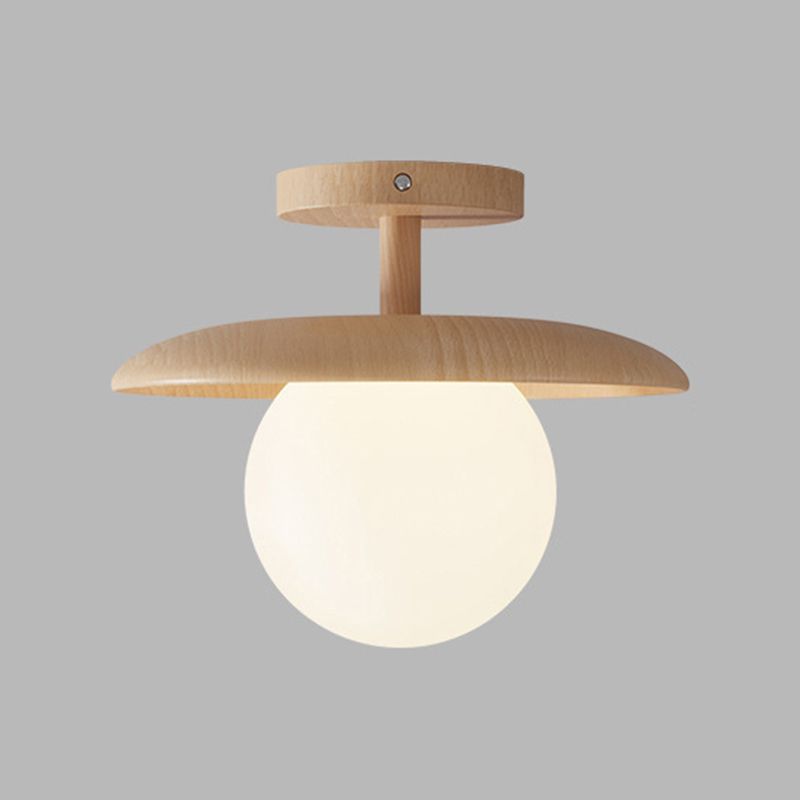 Shaded Semi Flush Mount Lighting Modern Style Wood Beige Ceiling Mounted Fixture