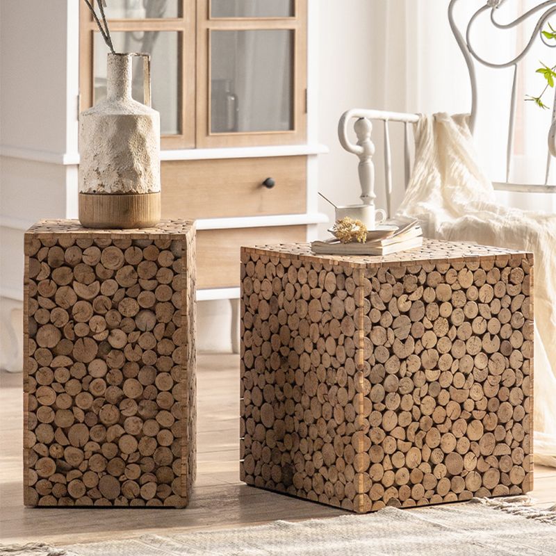 Country Style Square Side Table Natural Solid Wood End Table