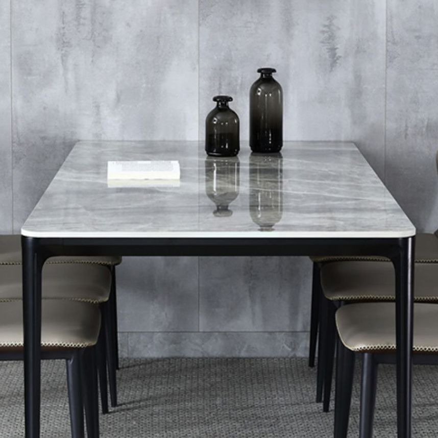 Modern Style Sintered Stone Dining Table Gray Rectangle Table with 4 Legs