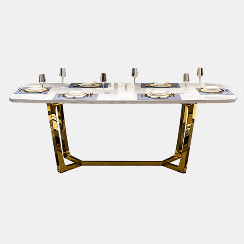 Metal Traditional Luxury Rectangle Indoor Table Sintered Stone Table with Trestle Base