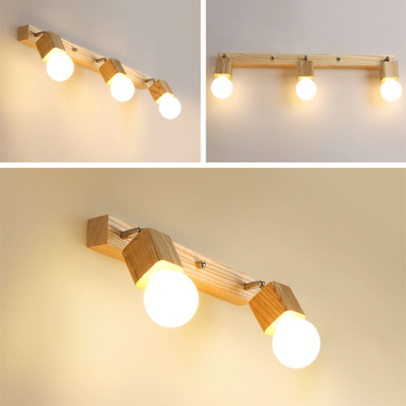 Modern Minimalist Style Cubic Vanity Wall Light Fixtures Wood Vanity Mirror Lights for Bathroom