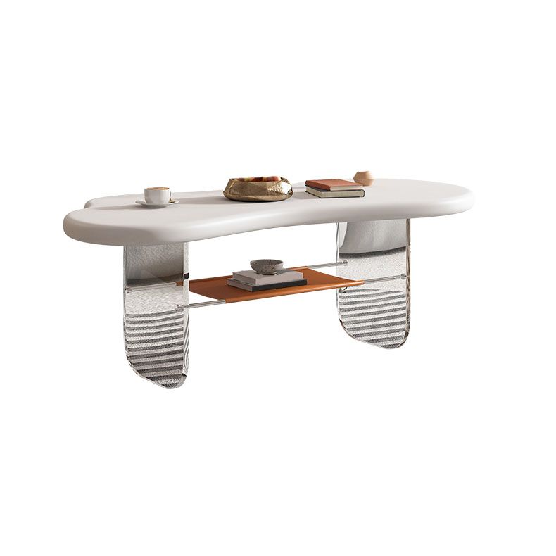 Modern White Trestle Coffee Table Geometric Manufactured Wood Cocktail Table