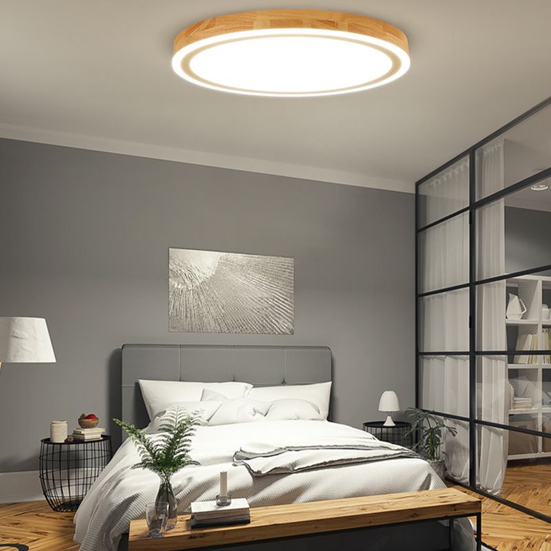 Kit de plafonnier LED en bois naturel, éclairage rond Super fin de 12/15 pouces de diamètre, de Style nordique, pour chambre à coucher