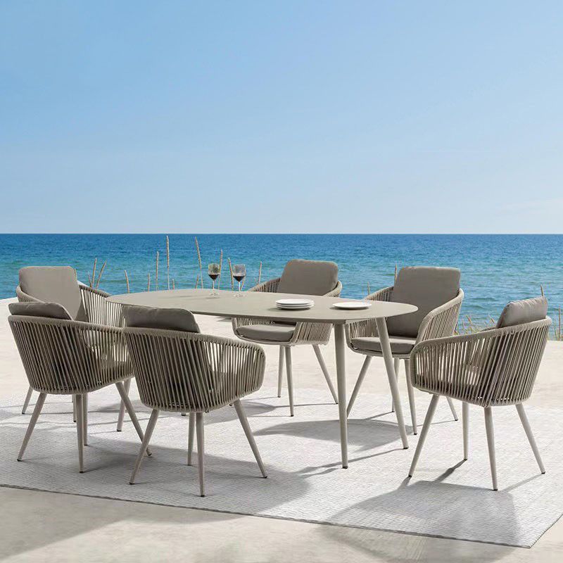 Grey Boho Style Dining Set Metal Oval 1/5/7 Pieces Dining Set