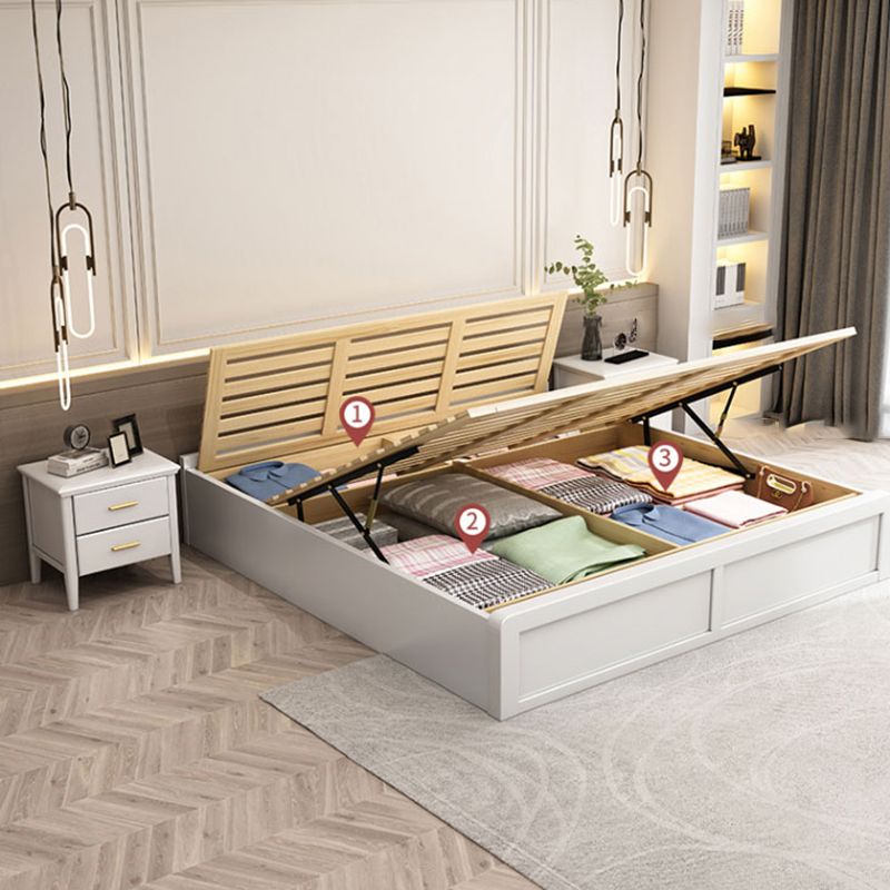 Mid-Century Modern White Platform Bed Frame Solid Wood Platform Bed