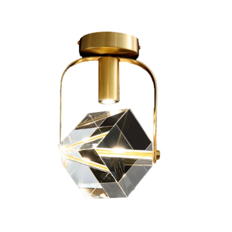 LED-plafondinbouw moderne rechthoekige ringkristalkubus semi-inbouwlamp in messing