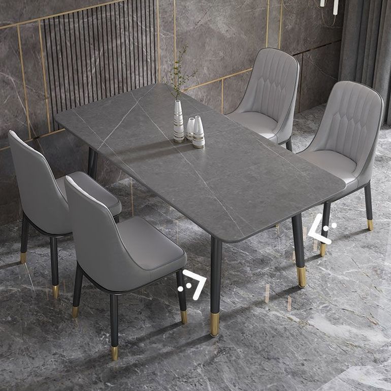Rectangular Sintered Stone Dining Table Luxury Furniture with 4 Legs in Matte Finish Home