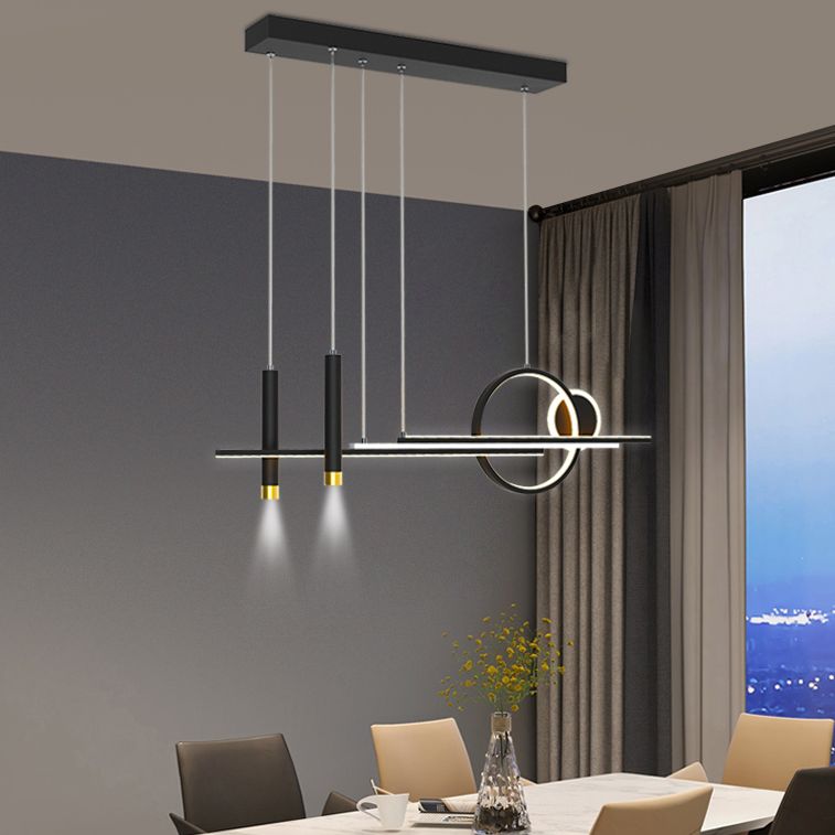 Modern Minimalist Style Linear Chandelier Lighting Fixtures Aluminum Hanging Ceiling Lights in Black Finish
