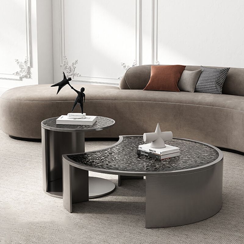 Glass Top Coffee Table Round Nesting Coffee Table Set with Grey Legs