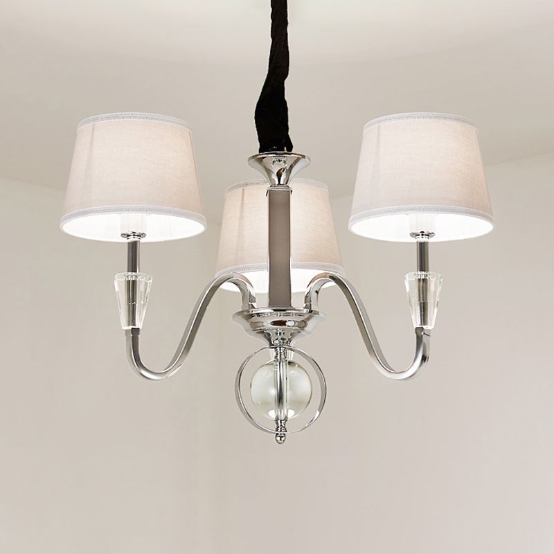 3/6 Bulbs Cone Chandelier Light Classic White Fabric Hanging Ceiling Fixture for Bedroom