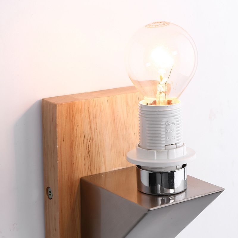 Modern Concise 1-Light Wall Lamp Wooden Geometric Wall Sconce with Glass Shade