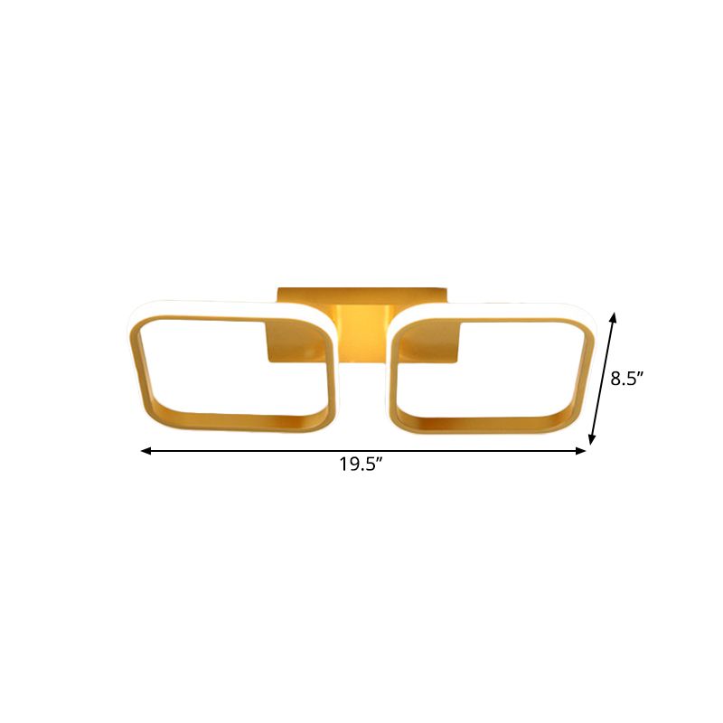 Square Study Room Semi Mount Lighting Acrylic LED Modern Ceiling Lamp in Gold, Warm/White Light