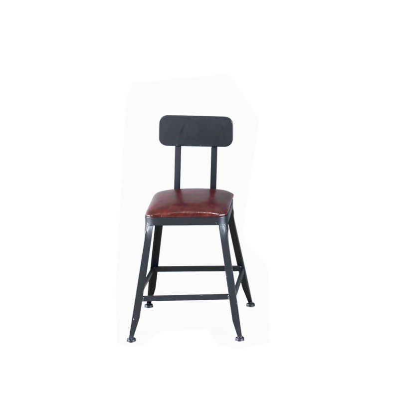 Industrial Armless Counter Stool Iron Cafe Bar Stool with Leather Cushion