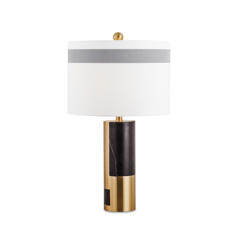 1 table de chevet de tête lumière moderne lampe de nuit blanche moderne avec nuance de tissu de cylindre