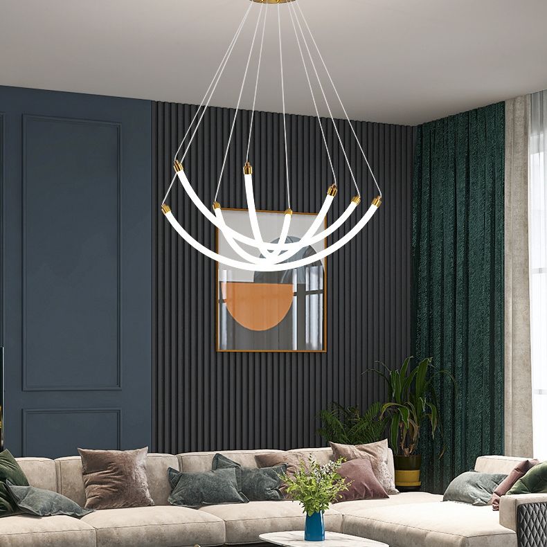 Acrylic Nest Shaped Chandelier Minimalistic Brass LED Pendant Light for Living Room
