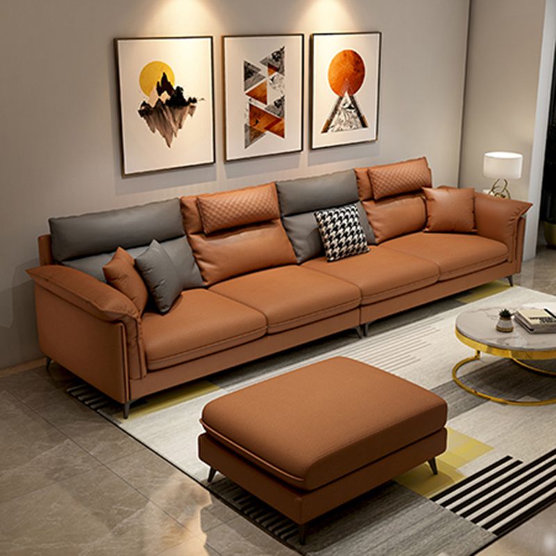 Stain-Resistant Pillowed Back Cushions Sectional Square Arm Sofa with Ottoman Included