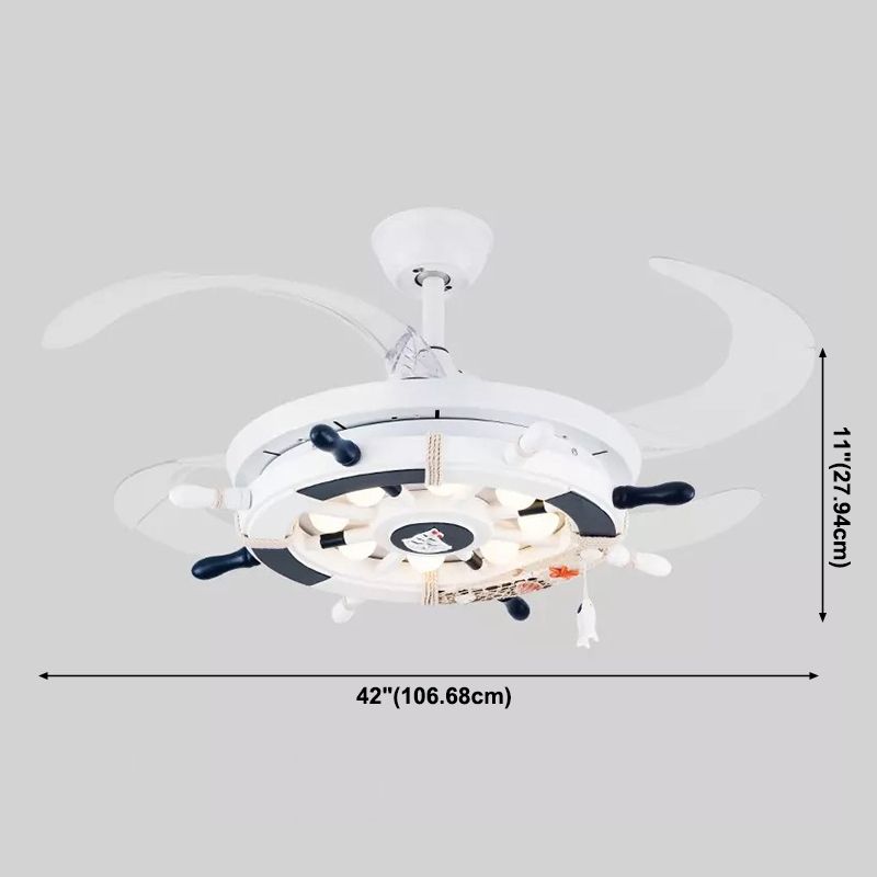 42" Cartoon Rudder Ceiling Fan Lamp Metallic Child Room LED Semi Flush Light