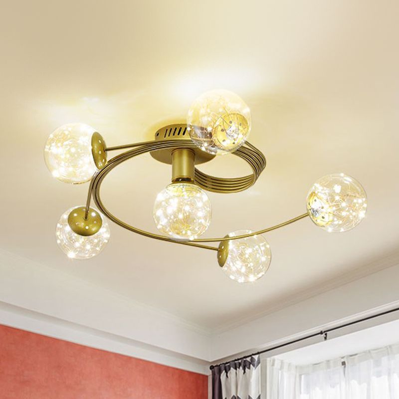 Metal Ball Shade Flush Ceiling Light Modern Style Multi Lights Flush Mount Fixture in Gold