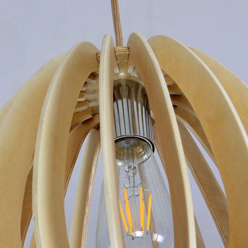 Contemporary Curved Pendant Lighting Wood 1 Light Dining Room Ceiling Light in Beige