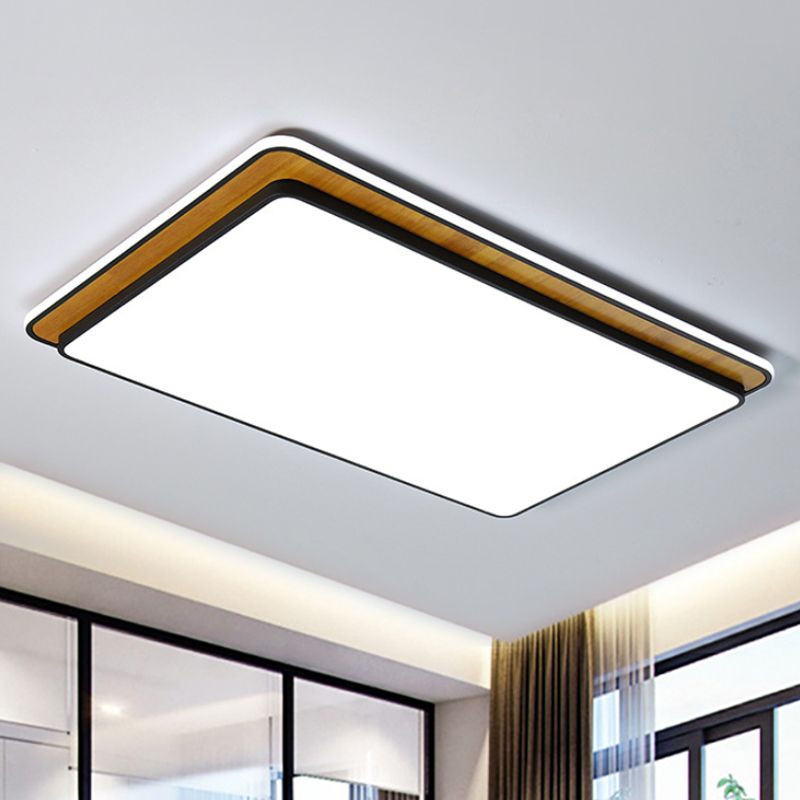 Black/White Rectangular Flush Mounted Lamp Minimal LED Metal Close to Ceiling Lighting in White/Warm Light