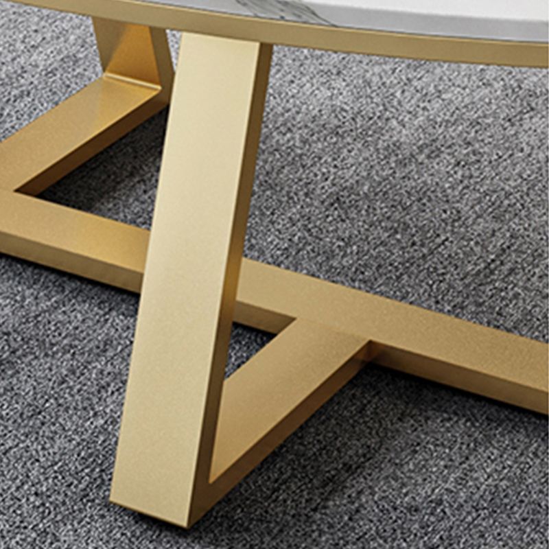 Slate Top Glam Cross Legs Coffee Table Oval Coffee Cocktail Table