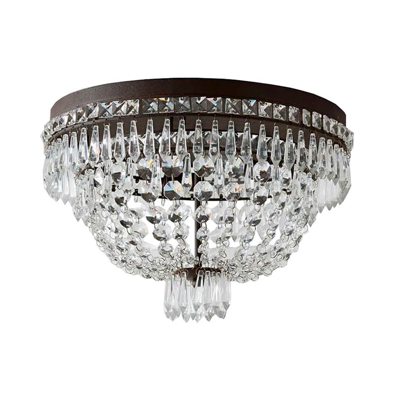 Dome Frame Clear Crystal Strand Flush Mount Modernism 3-Light Black Flush Ceiling Light Fixture