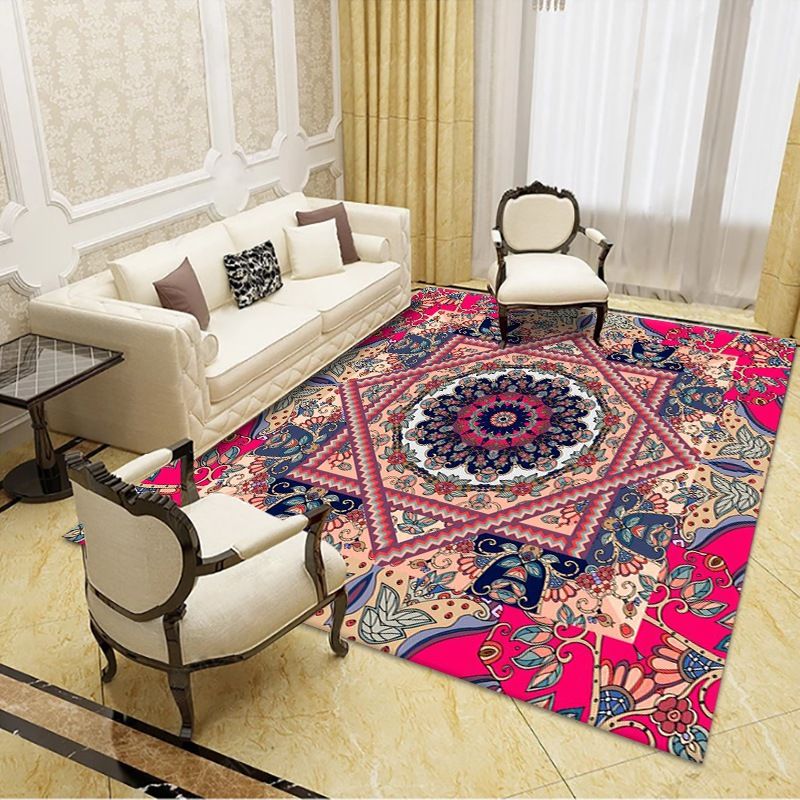 Mid-Century Area Rug Medallion Print Washable Rug Polyester Anti-Slip Carpet for Home Decor