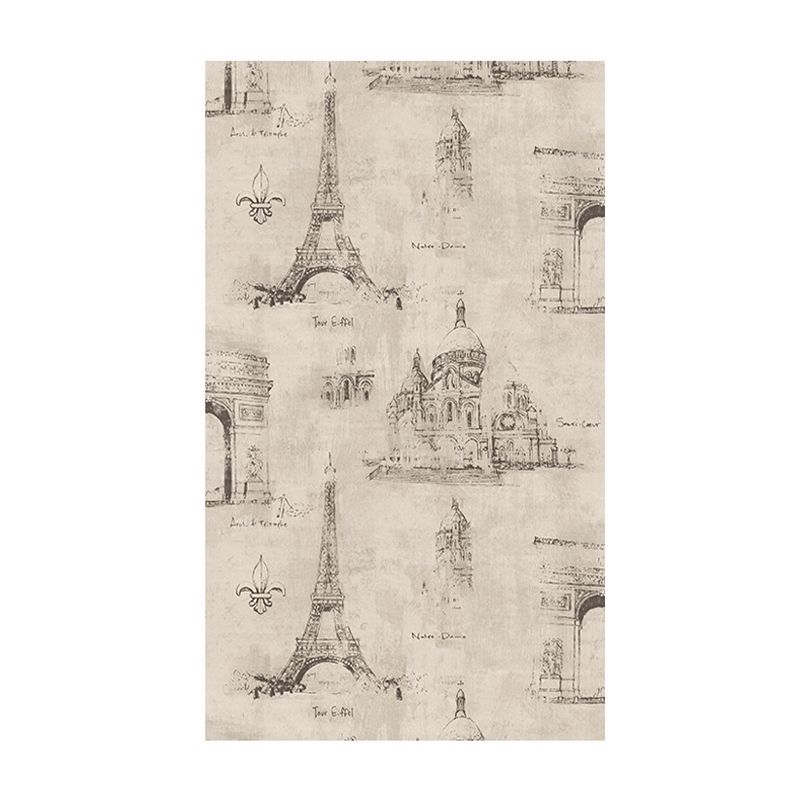 Coffee and Dress Room Wallpaper Eiffel Tower and Traditional European Buildings Design, 33' x 20.5", Non-Pasted