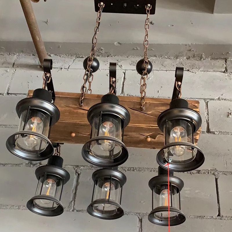 Luce a sospensione in legno industriale in legno regolabile a sospensione Luce in ferro battuto per luogo commerciale