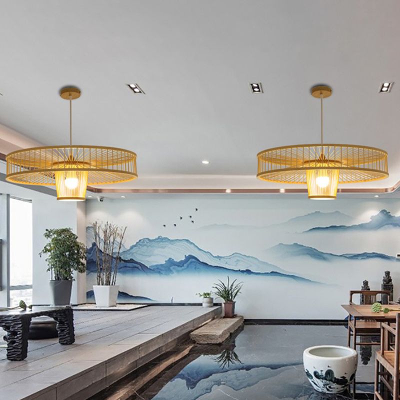 Unieke schaduw hangende verlichting moderne stijl bamboe 1 lichthangende lamp voor bed naast