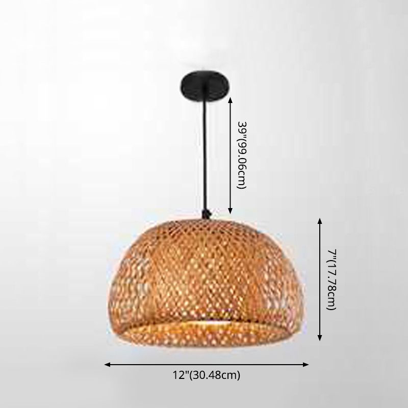 Bowl Bamboo Hanging Pendant Light Chinese Style Beige Pendant Ceiling Light for Restaurant