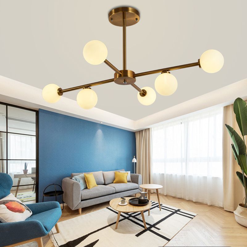 Living Room Semi Flush Light Fixture Minimalist Gold Semi Mount Lighting with Round Glass Shade