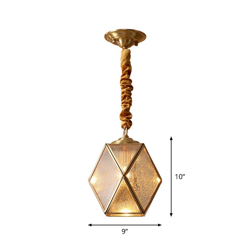 Prismatic/Faceted/Diamond Clear/Frosted Glass Hanging Pendant Vintage 1-Light Bedroom Ceiling Light in Brass