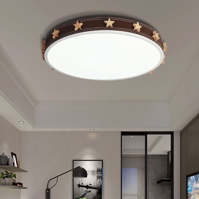 12"/16"/19.5" W Rubber Round Flush Mount Lighting with Star Accents Modern Led Ceiling Flush Light in Brown