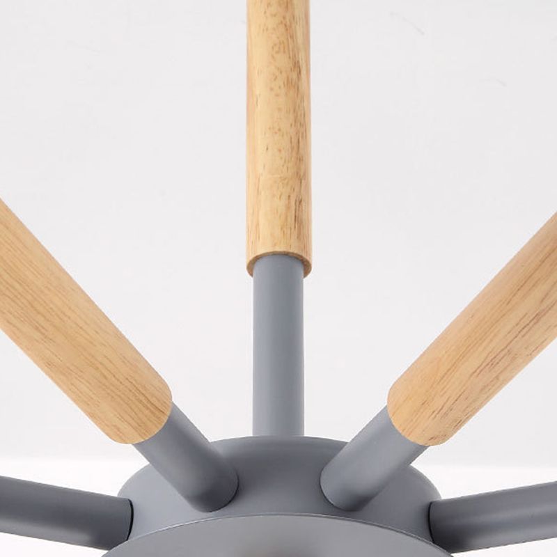 Cone Shade Metal Hanging Lamp Macaron Style Wood Chandelier for Living Room