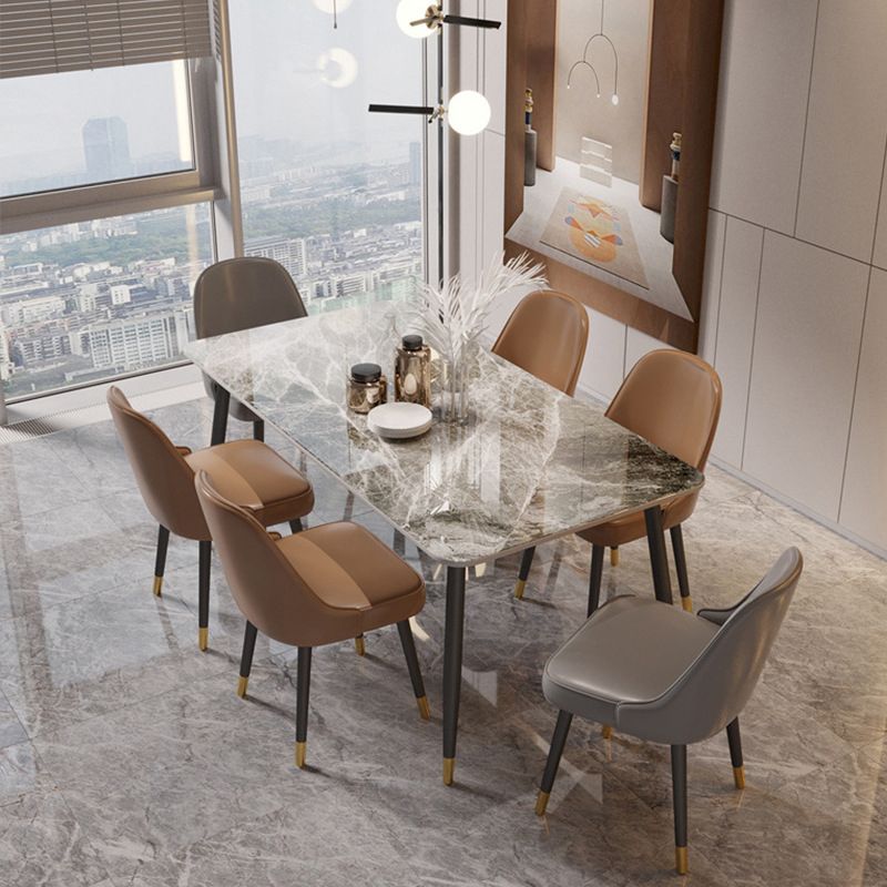 Stone Top Dining Table Modern Rectangle Dining Table with 4 Legs in Black