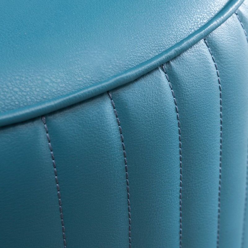 Contemporary Pouf Ottoman Genuine Leather Upholstered Solid Color Cylinder Shape Ottoman