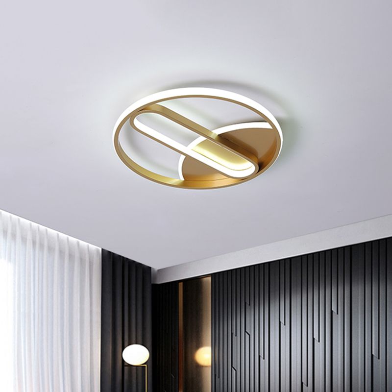 Metallic Circle Flush Ceiling Light Modern LED Flush Mount Lighting in Gold with Inner Oval Design, 16"/19.5" W