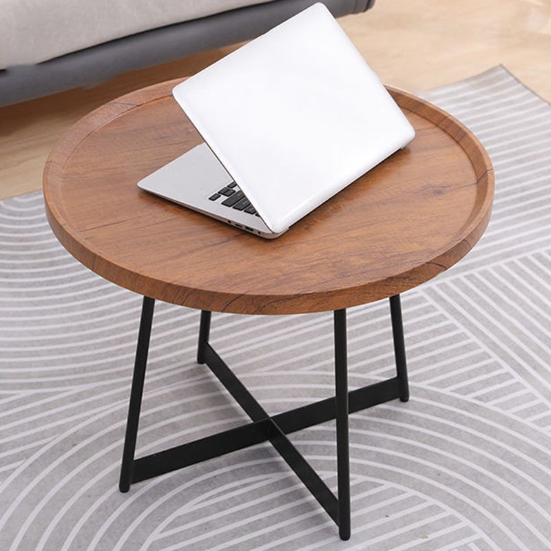 Modern Style Black Metal Base Wood-based/walnut Oval/round Table Top Side Table