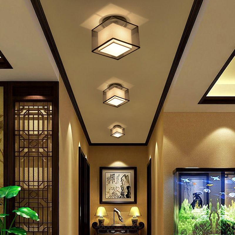 Dual-Shaded Corridor Ceiling Light Fabric 1 Light Modern Semi Flush Mount Lighting