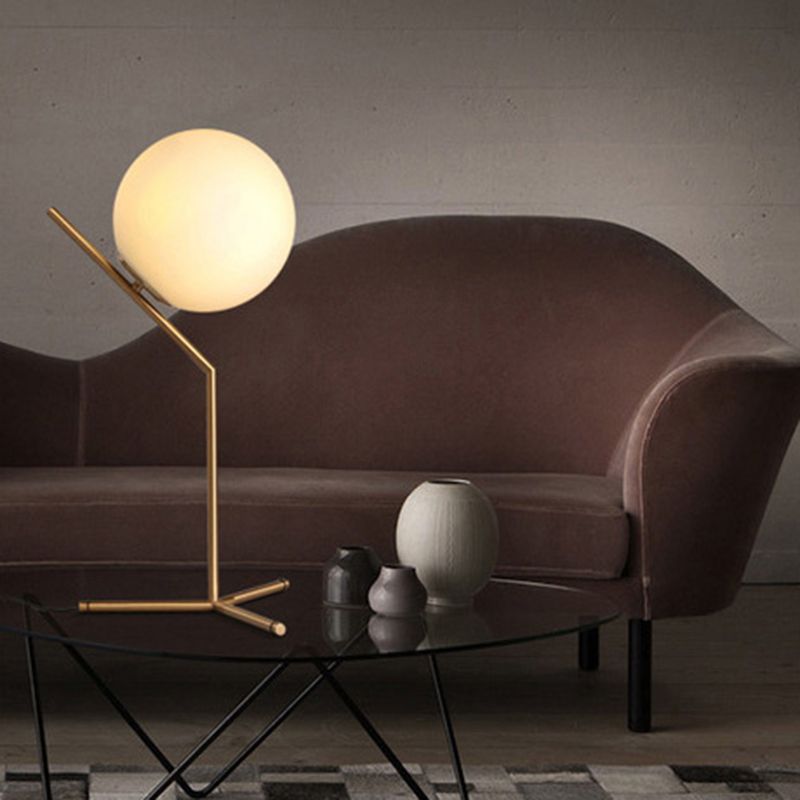Modern Global Table Light White Glass 1 Light Table Lamp with Metal Backplate