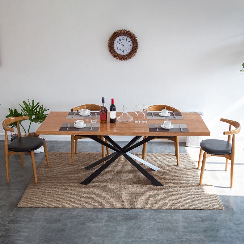 Solid Wood Dining Table Set 1/5 Pcs Industrial Dining Table with Cow Horn Chairs