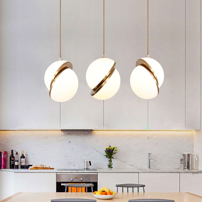 Frosted Glass 2-Hemisphere Pendant Lamp 1 Bulb Contemporary Hanging Light in White for Restaurant