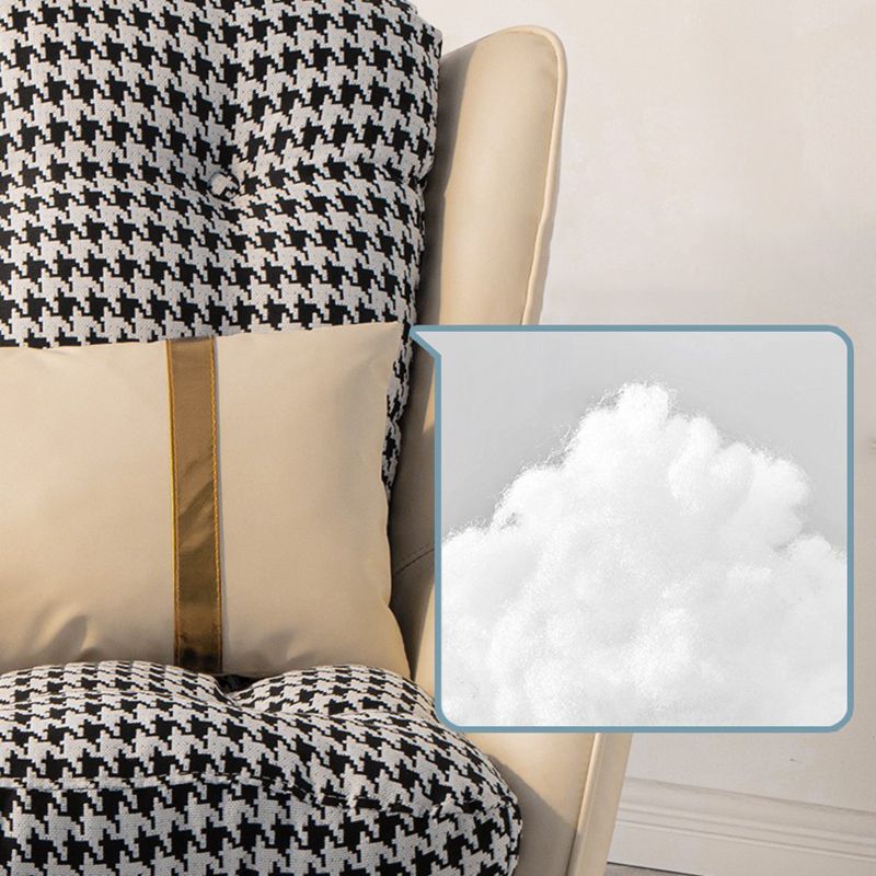 Tufted Rocker Houndstooth Patchwork Modern Leather Rocker Chair with Pillow and Ottoman